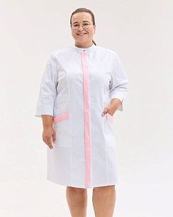 Медицинский халат женский Валенсия со сменными розовыми планками +SIZE