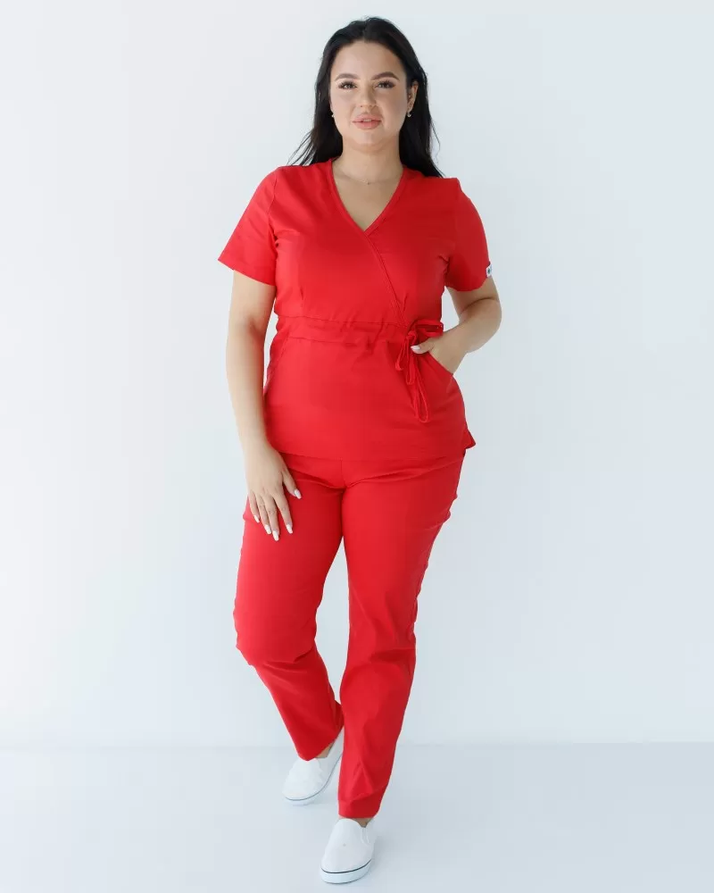 Медичний костюм жіночий Ріо червоний +SIZE