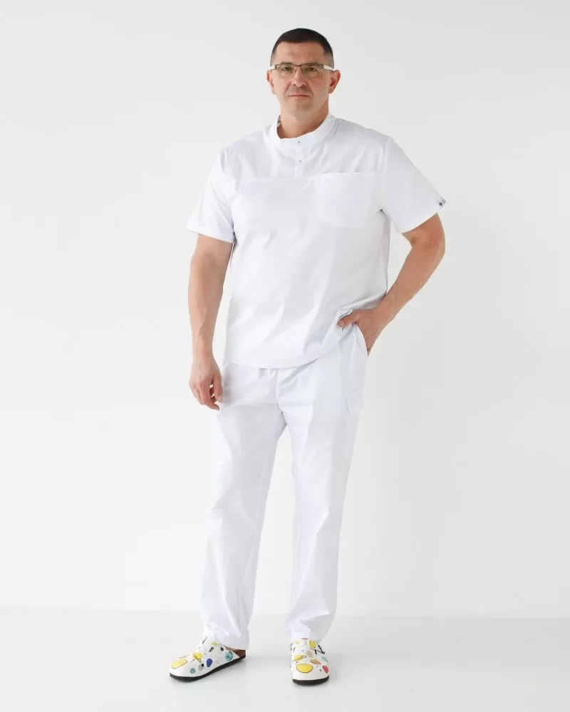 Медицинский костюм мужской Денвер белый +SIZE