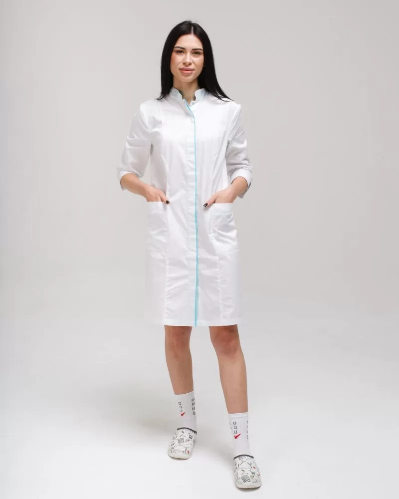 Медичний халат жіночий Сакура білий-м'ятний