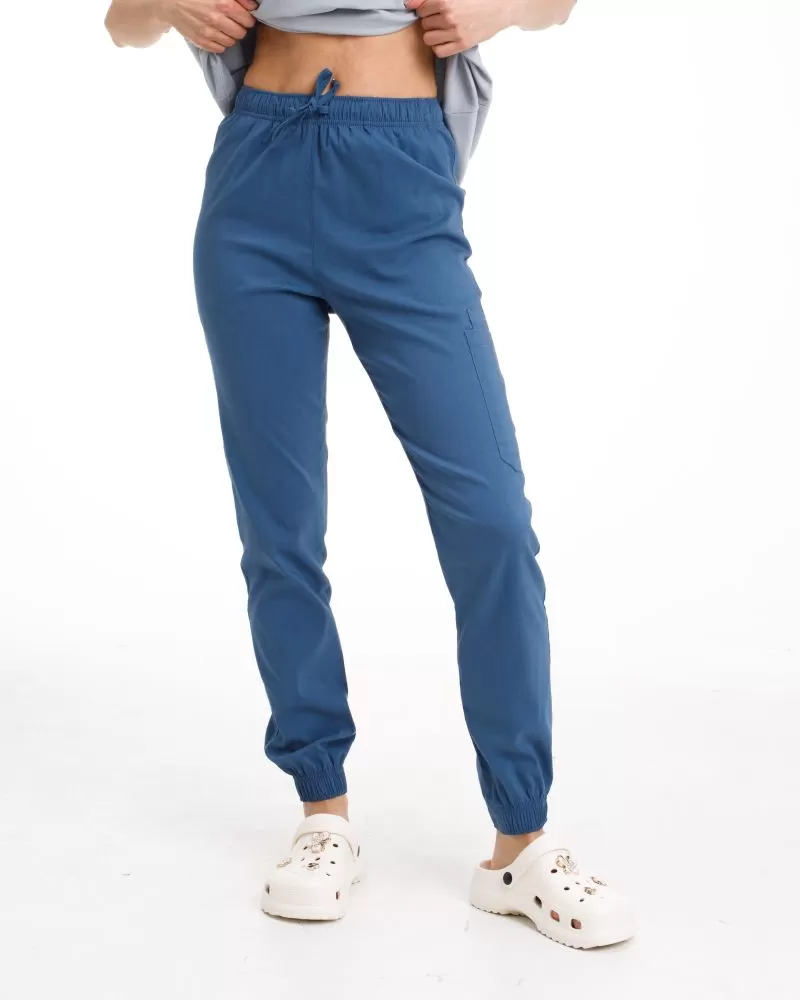 Медицинские брюки женские джоггеры стрейч синие