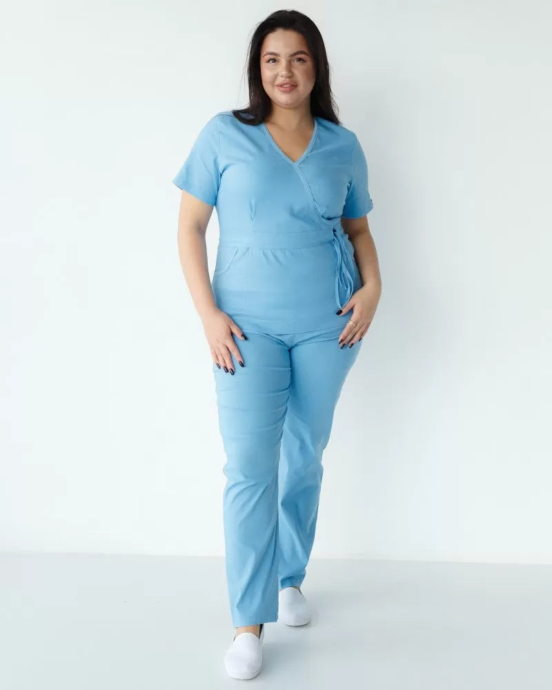 Медицинский костюм женский Рио голубой +SIZE