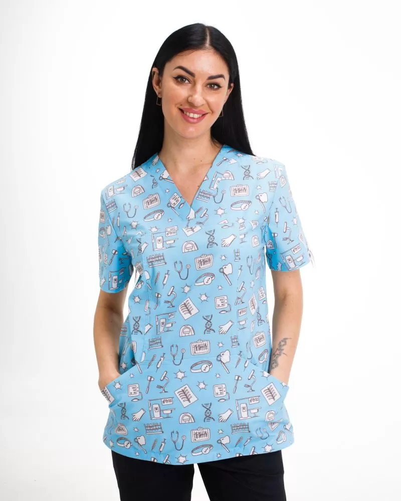 Медицинская рубашка женская Топаз принт Dentistry blue NEW